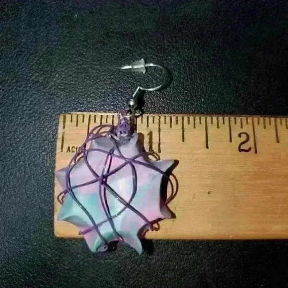 Sailor Moon inspired interstellar galaxy blue & pink marble unique wire earrings - Picture 9 of 13
